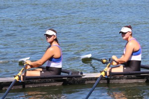 Graduated Seniors Gillian Castro and Amelia Ornato in their Double getting ready for their race